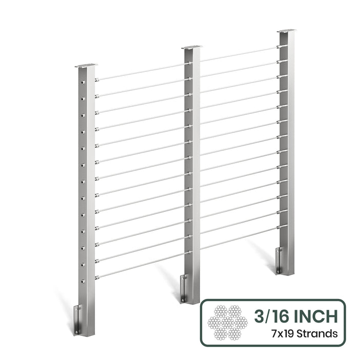BLIKA 36'' & 42'' Brushed Stainless Steel Side Mount Cable Railing System DIY Kit (4FT - 28FT,  No Handrail) - 3/16" Cable & Hardware