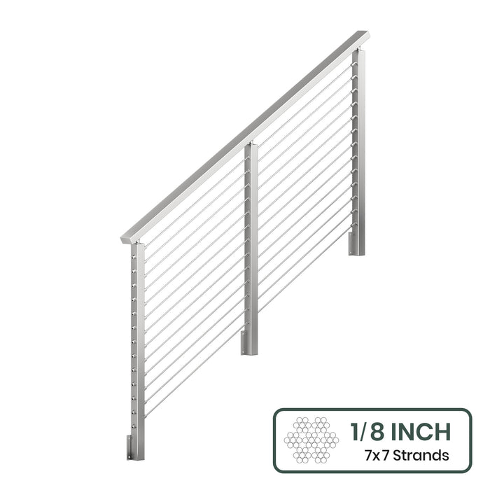 BLIKA 36'' & 42''  Brushed Stainless Steel Side Mount  Stair Cable Railing System DIY Kit (4FT - 20FT, Angled Drilled) - 1/8" Cable & Hardware