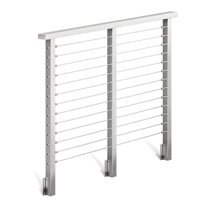 BLIKA 36'' & 42'' Brushed Stainless Steel Side Mount Cable Railing System DIY Kit (4FT - 28FT, Level Drilled)