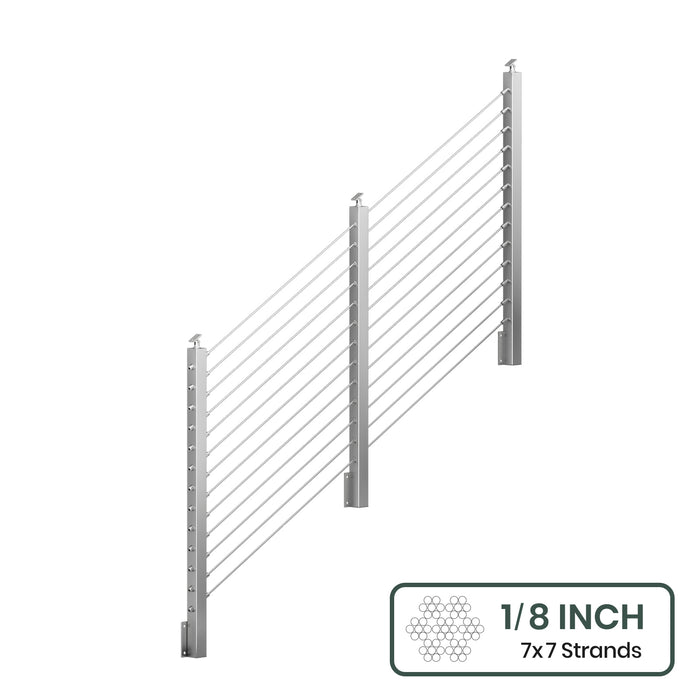 BLIKA 36'' & 42'' Brushed Stainless Steel Side Mount Stair Cable Railing System DIY Kit (4FT - 20FT,  No Handrail) - 1/8" Cable & Hardware