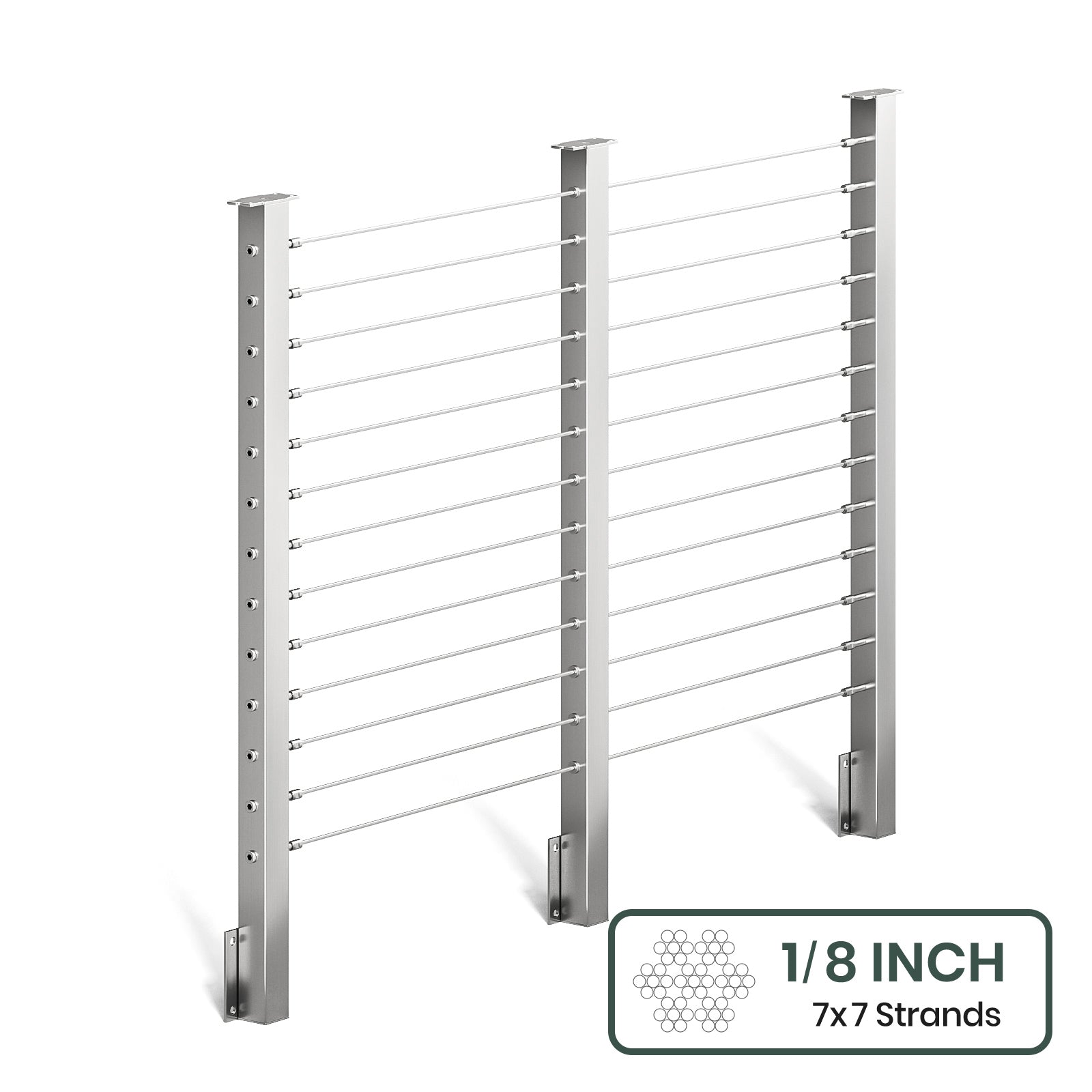 BLIKA 36'' & 42'' Brushed Stainless Steel Side Mount Cable Railing System DIY Kit (4FT - 28FT,  No Handrail) - 1/8