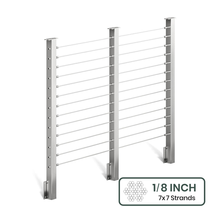 BLIKA 36'' & 42'' Brushed Stainless Steel Side Mount Cable Railing System DIY Kit (4FT - 28FT,  No Handrail) - 1/8" Cable & Hardware