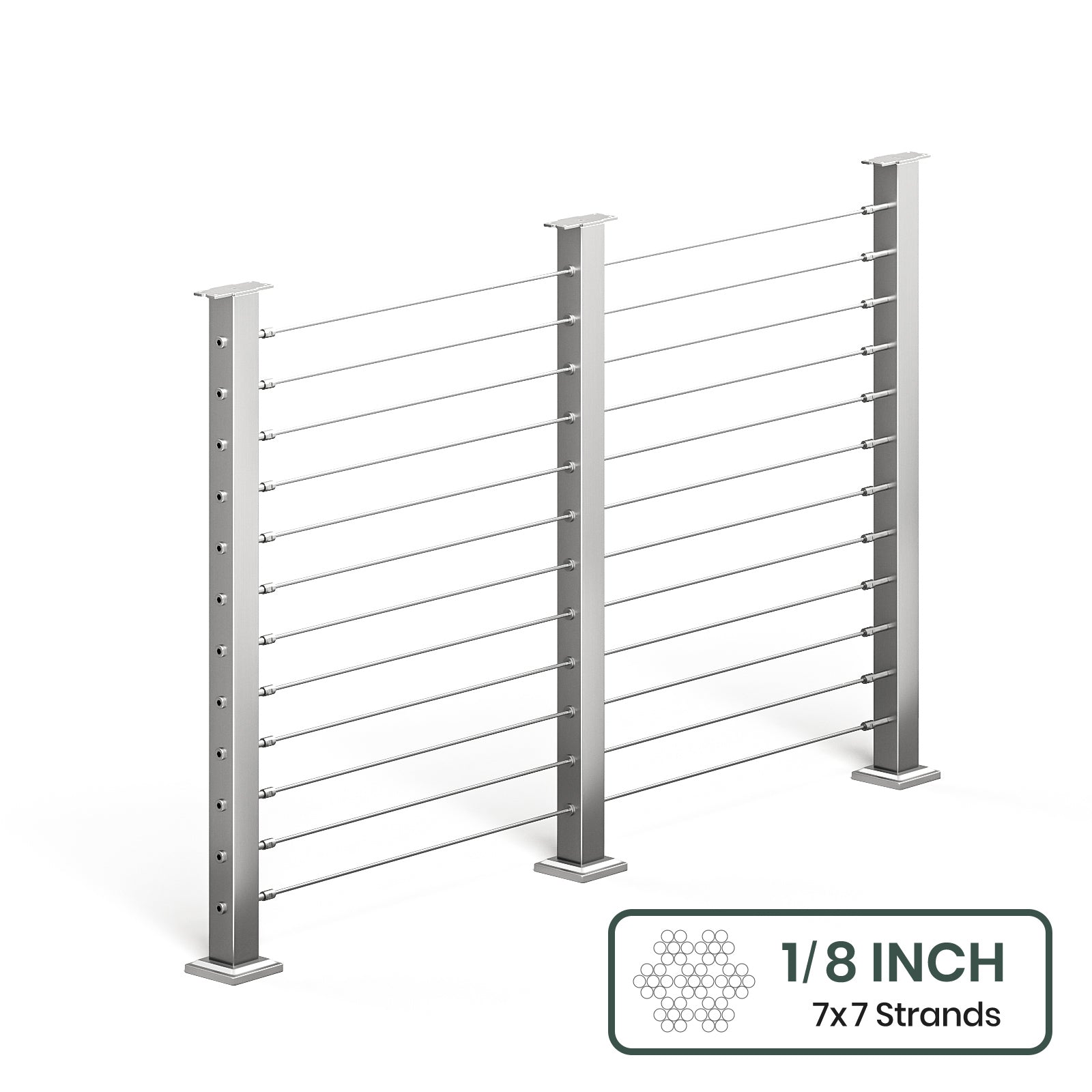 BLIKA 36'' & 42'' Brushed Stainless Steel Surface Mount Cable Railing System DIY Kit (4FT - 28FT, Level Drilled, No Handrail) - 1/8