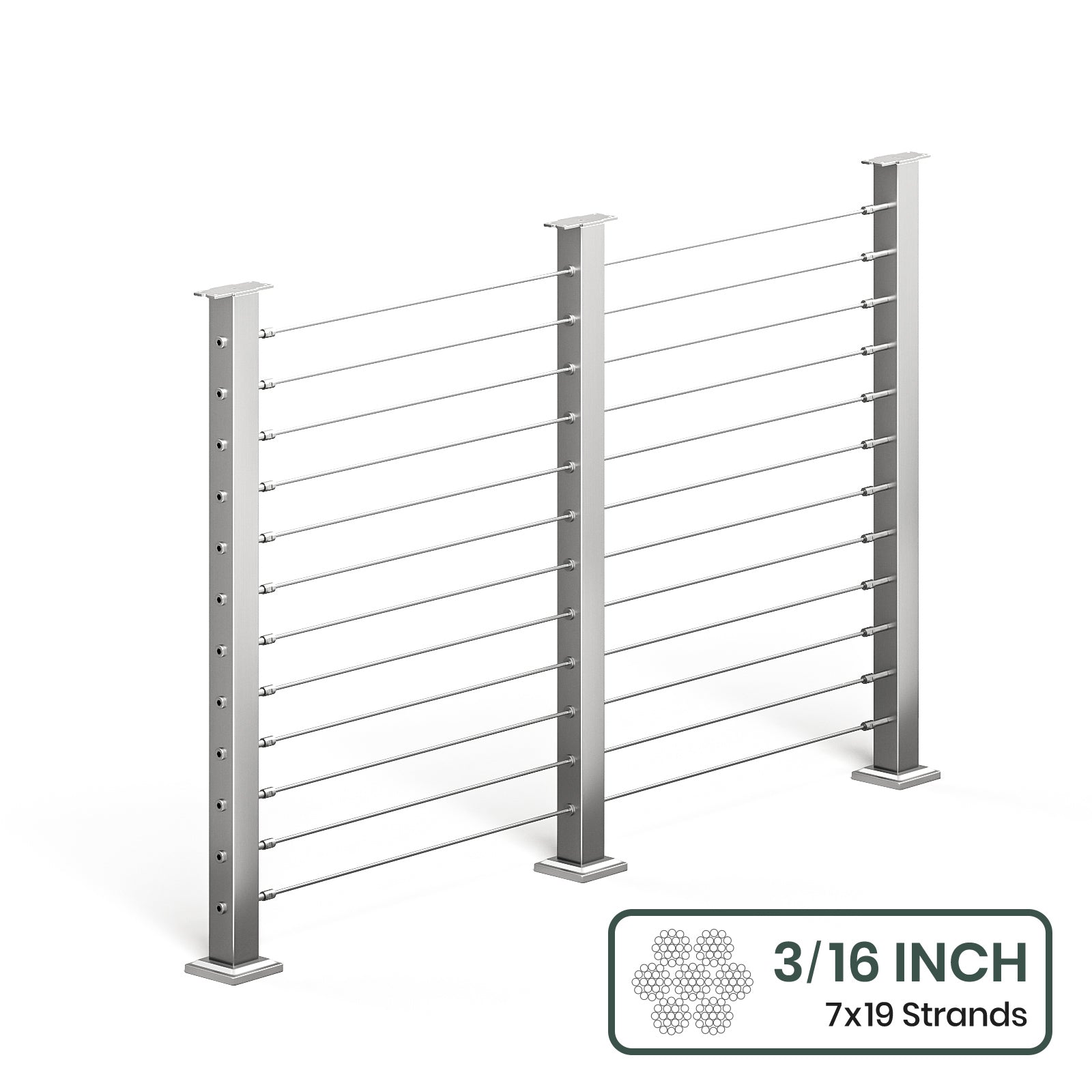 BLIKA 36'' & 42'' Brushed Stainless Steel Surface Mount Cable Railing System DIY Kit (4FT - 28FT, Level Drilled, No Handrail) - 3/16