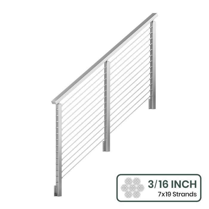 BLIKA 36'' & 42''  Brushed Stainless Steel Side Mount  Stair Cable Railing System DIY Kit (4FT - 20FT, Angled Drilled) - 3/16" Cable & Hardware