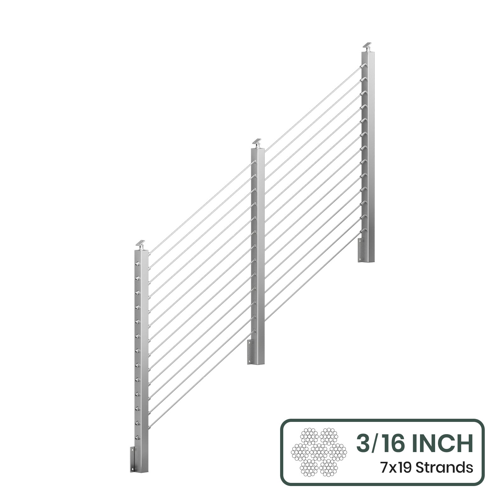 BLIKA 36'' & 42'' Brushed Stainless Steel Side Mount Stair Cable Railing System DIY Kit (4FT - 20FT,  No Handrail) - 3/16