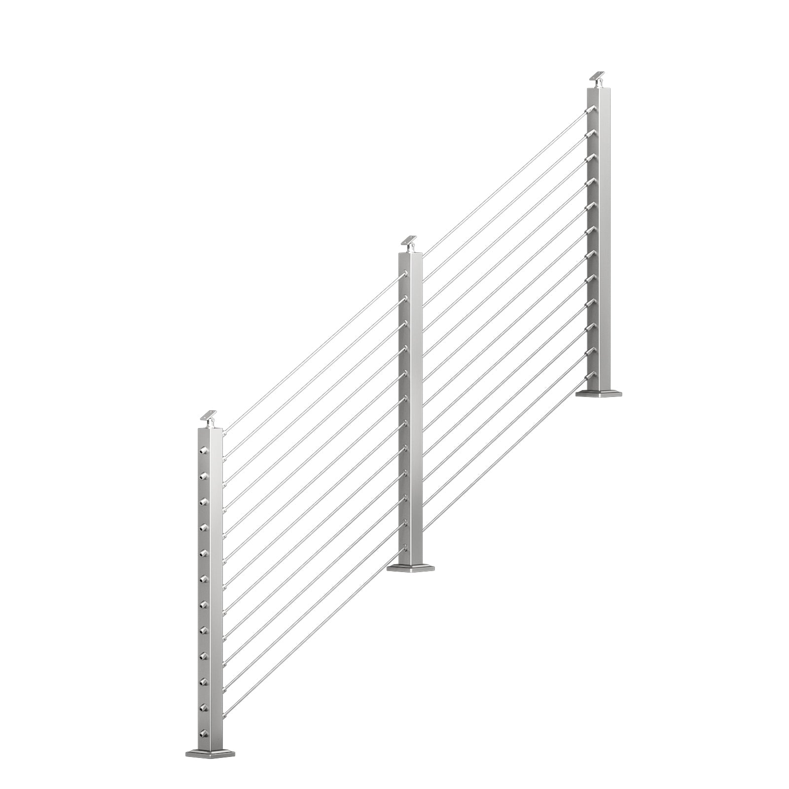 BLIKA 36'' & 42''  Brushed Stainless Steel Surface Mount Stair Cable Railing System DIY Kit (4FT - 20FT, Angled Drilled, No Handrail)