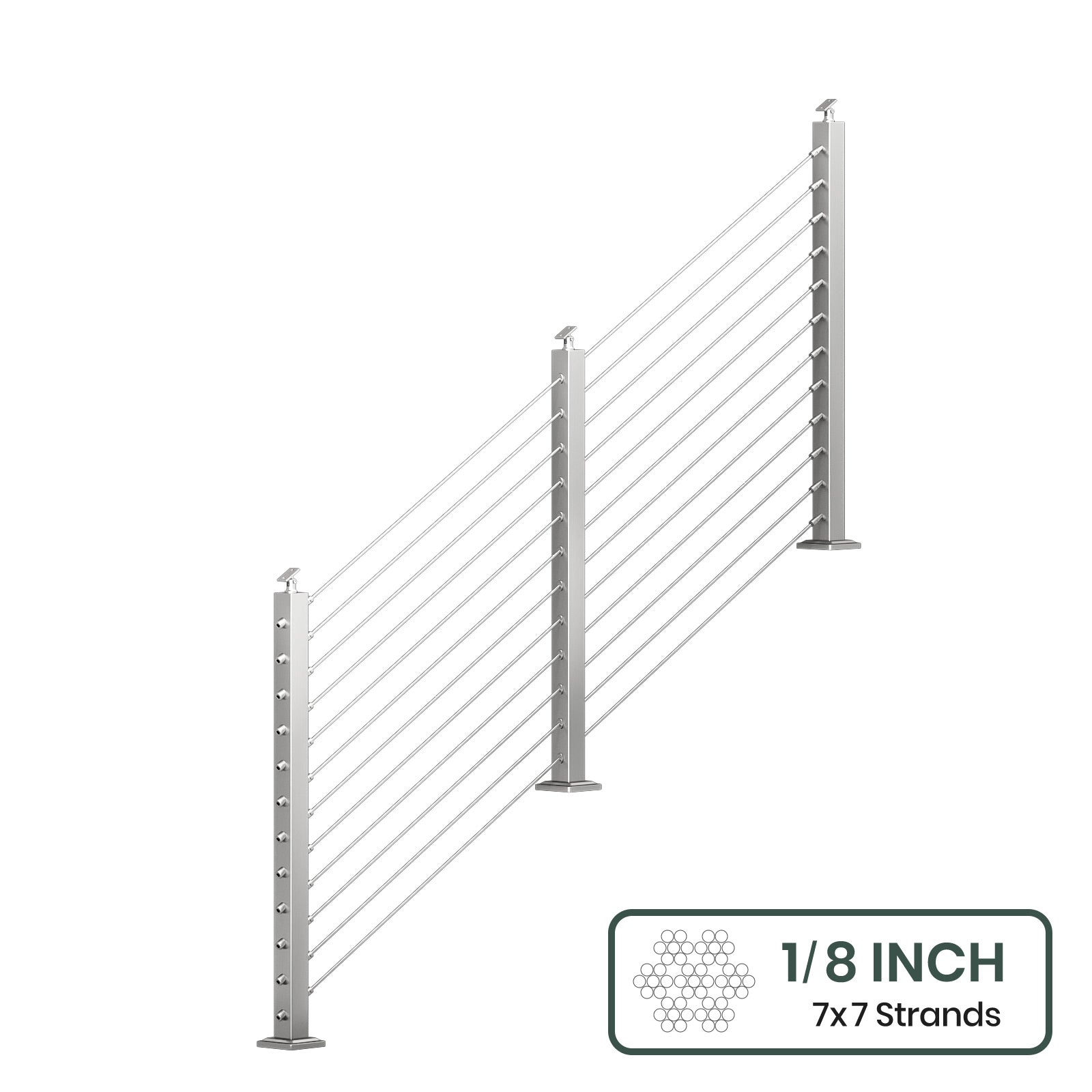 BLIKA 36'' & 42''  Brushed Stainless Steel Surface Mount Stair Cable Railing System DIY Kit (4FT - 20FT, Angled Drilled, No Handrail) - 1/8