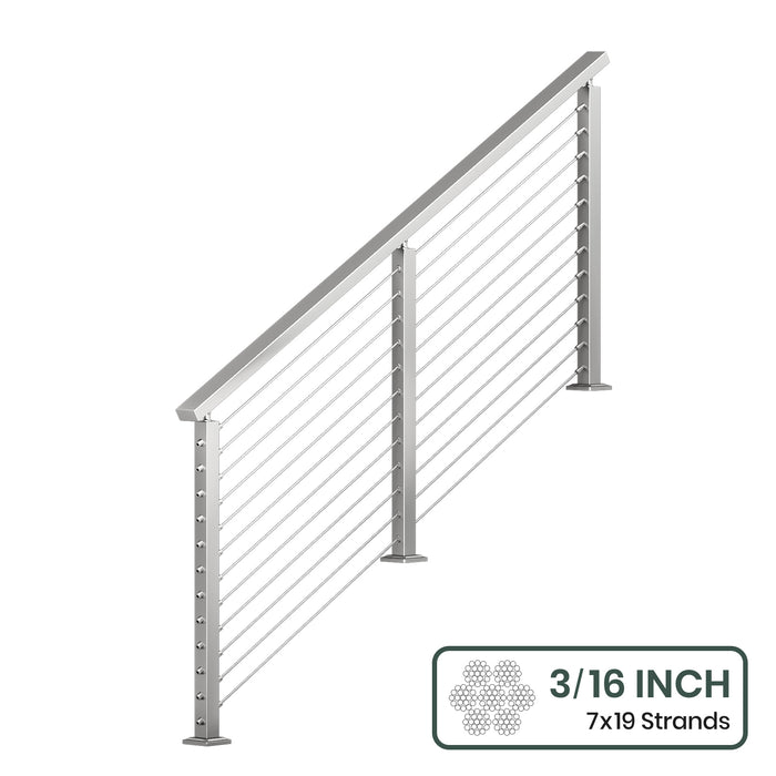 BLIKA 36'' & 42'' Brushed Stainless Steel Surface Mount Stair Cable Railing System DIY Kit (4FT - 20FT, Angled Drilled) - 3/16" Cable & Hardware