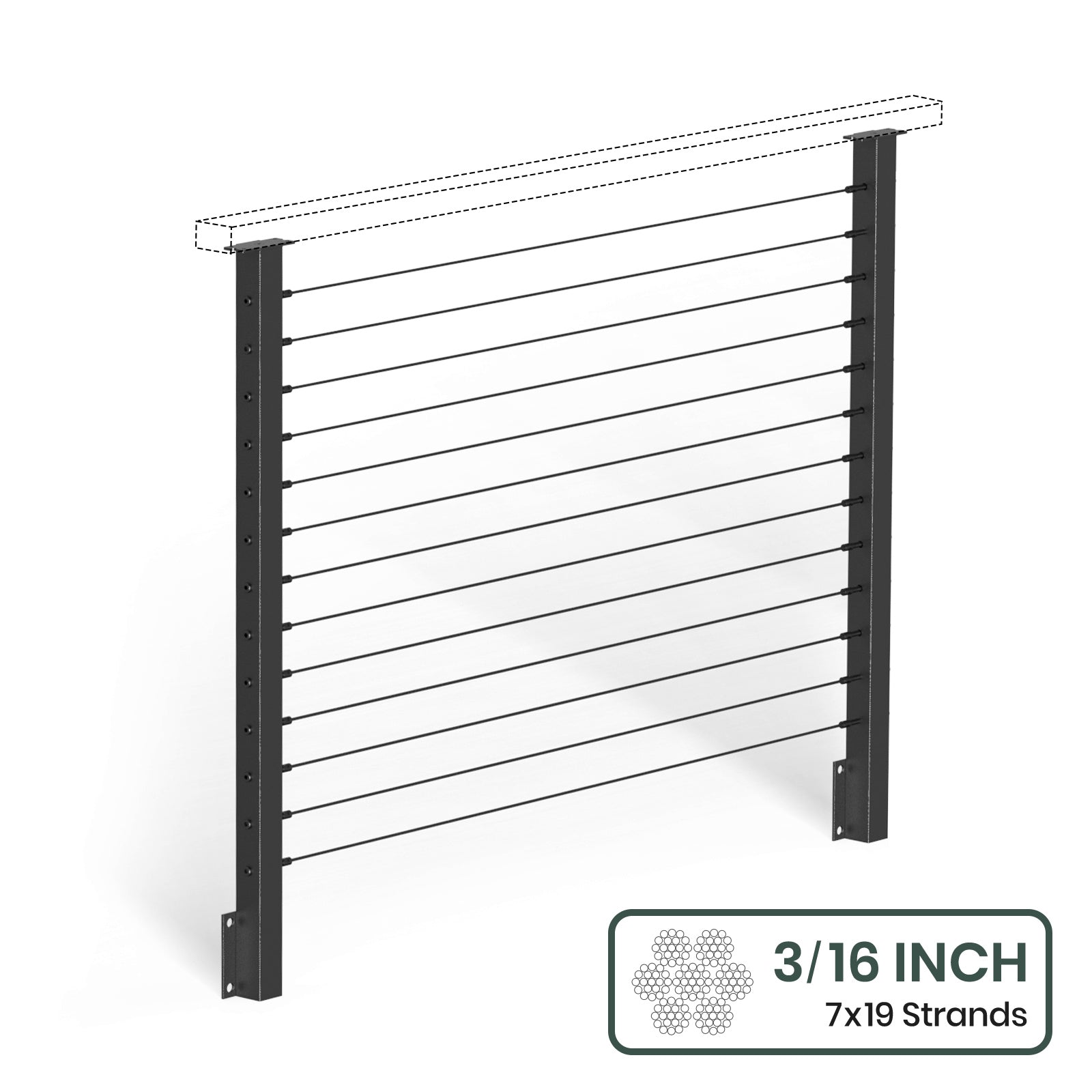BLIKA  36'' & 42'' Black Side Mount Cable Railing System DIY Kit (4FT - 28FT,  No Handrail) - 3/16