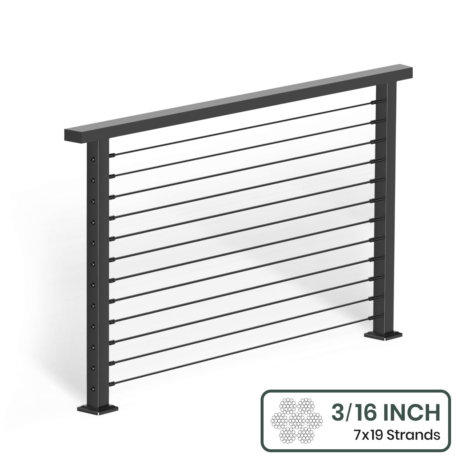 BLIKA 36'' & 42'' Black Surface Mount Cable Railing System DIY Kit (4FT - 28FT, Level Drilled, ) - 3/16