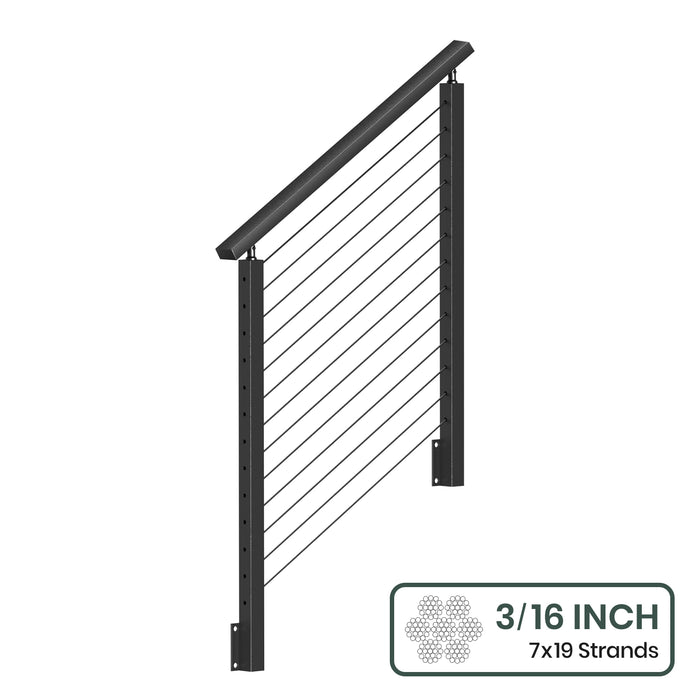 BLIKA 36''& 42''  Black Side Mount  Stair Cable Railing System DIY Kit (4FT - 20FT, Angled Drilled) - 3/16" Cable & Hardware