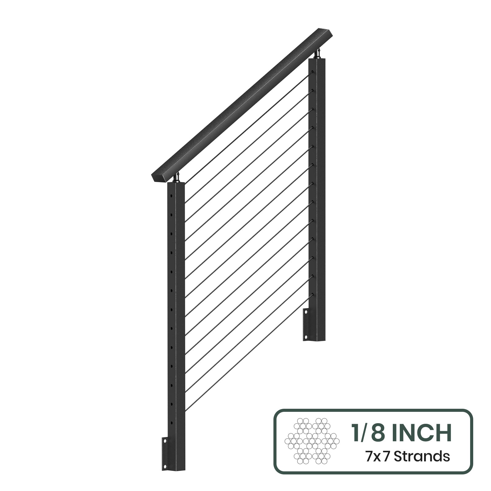 BLIKA 36''& 42''  Black Side Mount  Stair Cable Railing System DIY Kit (4FT - 20FT, Angled Drilled) - 1/8