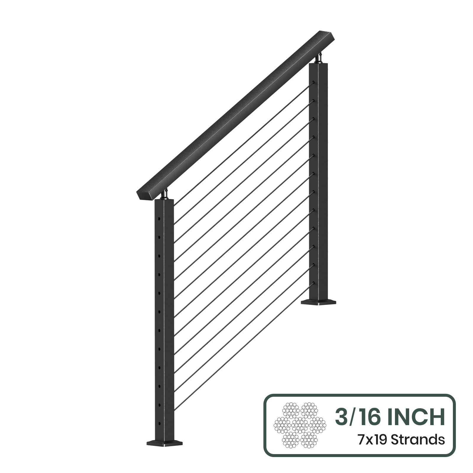 BLIKA 36'' & 42'' Black Surface Mount Stair Cable Railing System DIY Kit (4FT - 20FT, Angled Drilled) - 3/16