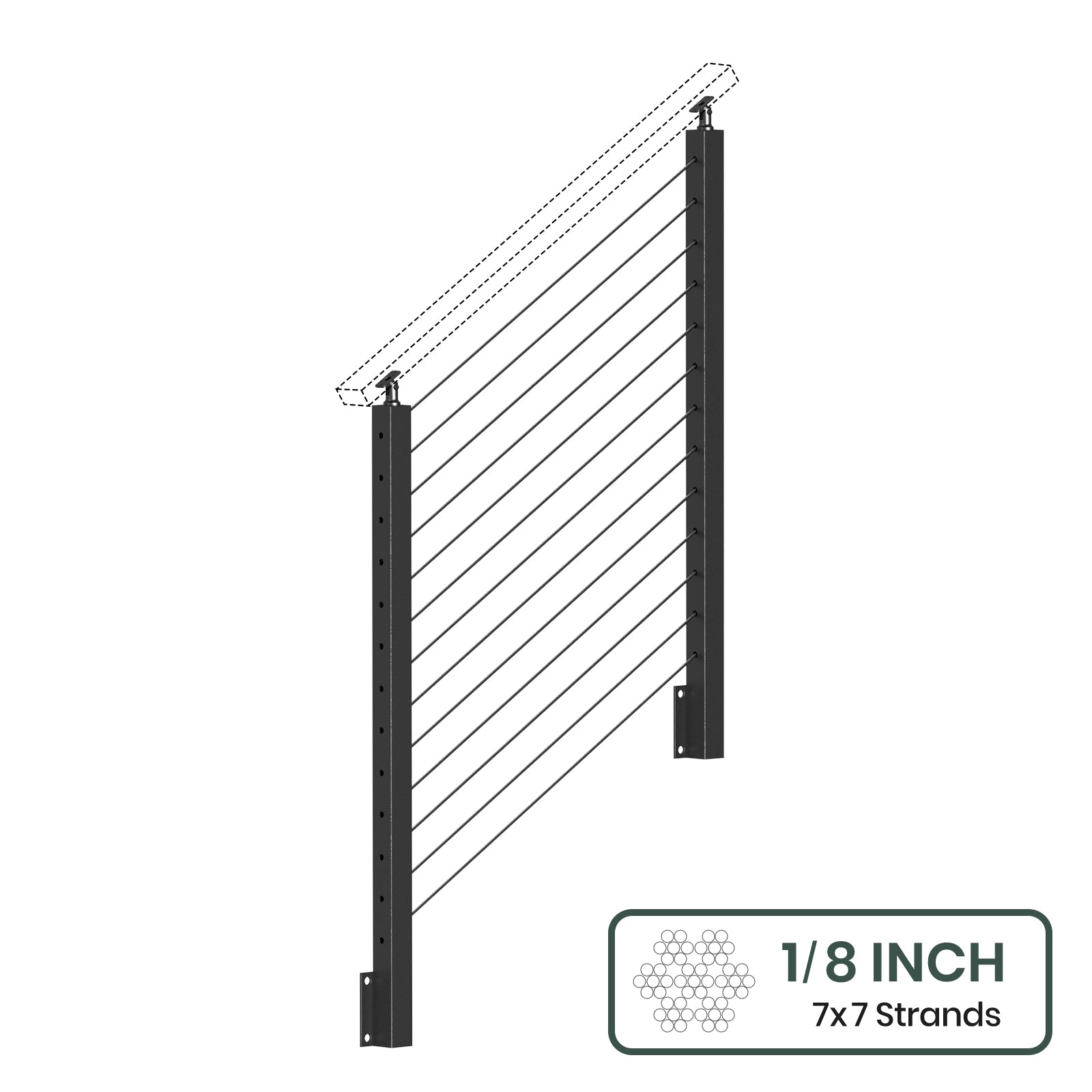 BLIKA 36'' & 42'' Black Side Mount Stair Cable Railing System DIY Kit (4FT - 20FT,  No Handrail) - 1/8