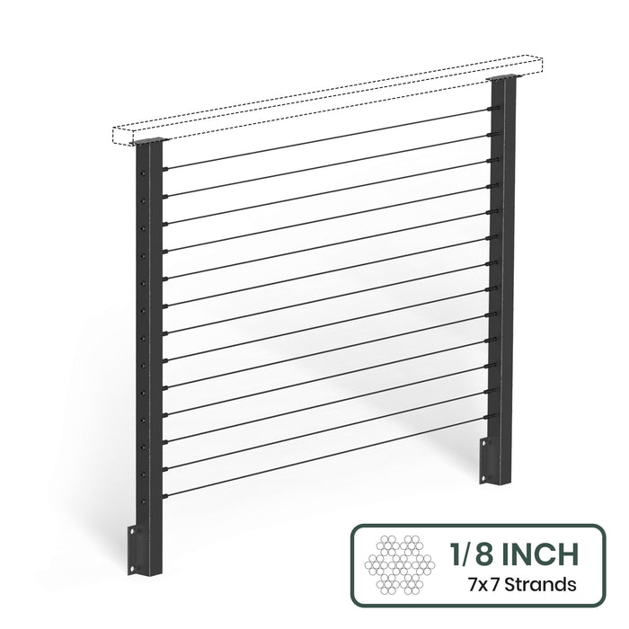 BLIKA  36'' & 42'' Black Side Mount Cable Railing System DIY Kit (4FT - 28FT,  No Handrail) - 1/8" Cable & Hardware