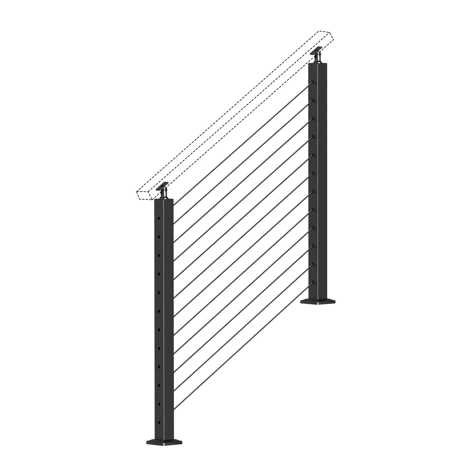 BLIKA 36'' & 42'' Black Surface Mount Stair Cable Railing System DIY Kit (4FT - 20FT, Angled Drilled, No Handrail)