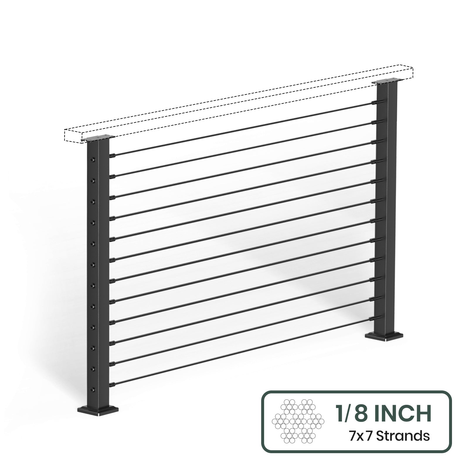 BLIKA 36'' & 42''  Black Surface Mount Cable Railing System DIY Kit (4FT - 28FT, Level Drilled, No Handrail) - 1/8
