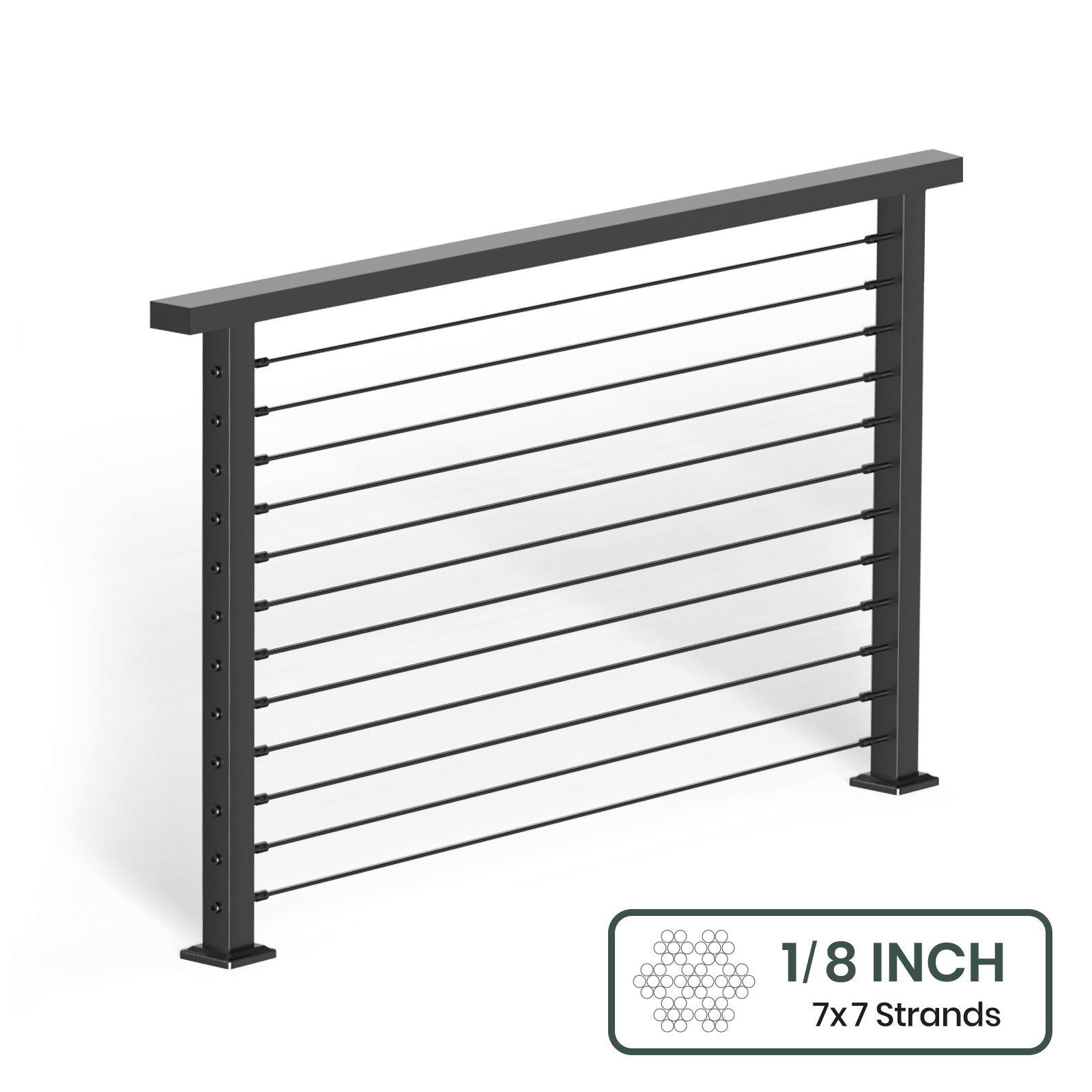 BLIKA 36'' & 42'' Black Surface Mount Cable Railing System DIY Kit (4FT - 28FT, Level Drilled, ) - 1/8