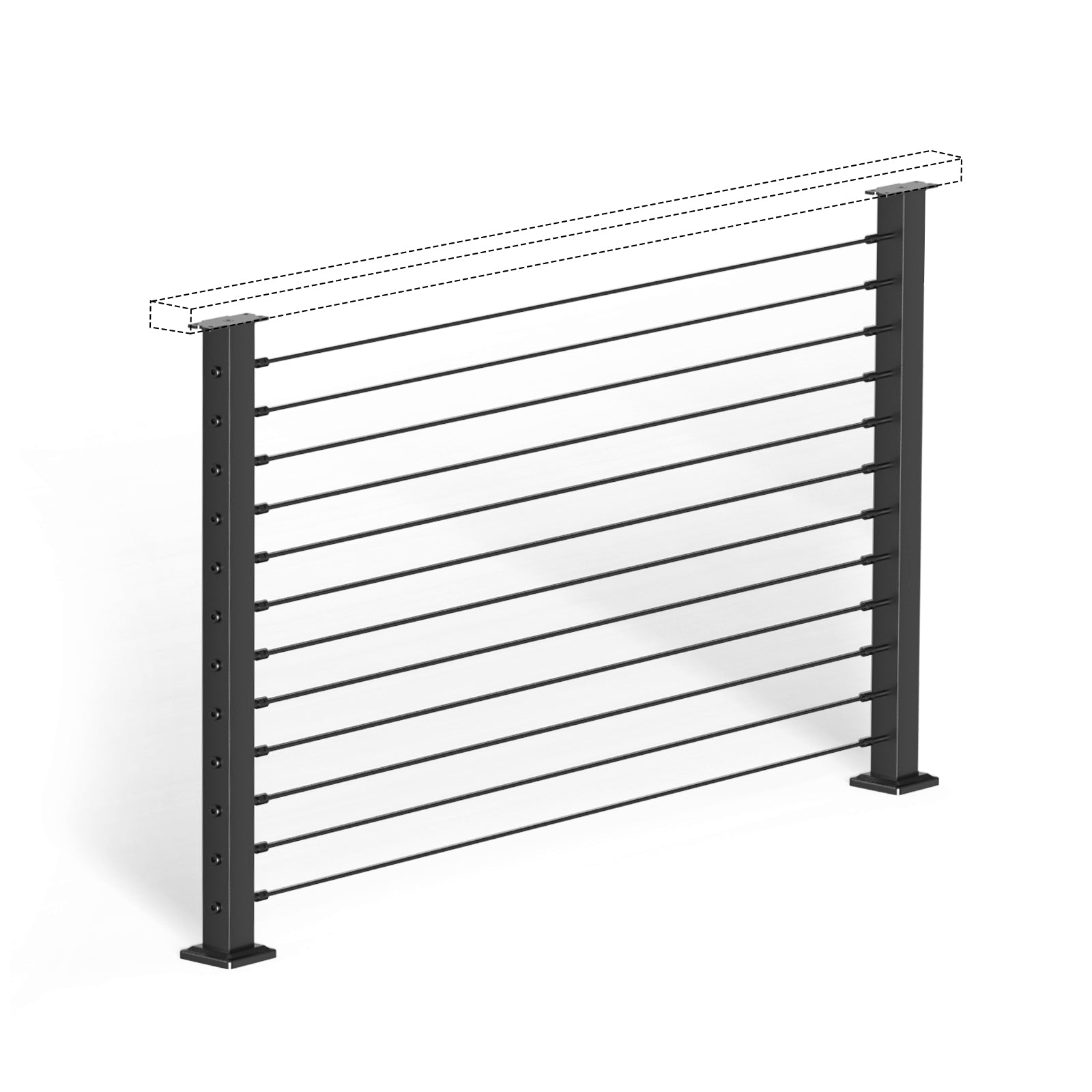 BLIKA 36'' & 42''  Black Surface Mount Cable Railing System DIY Kit (4FT - 20FT, Level Drilled, No Handrail)
