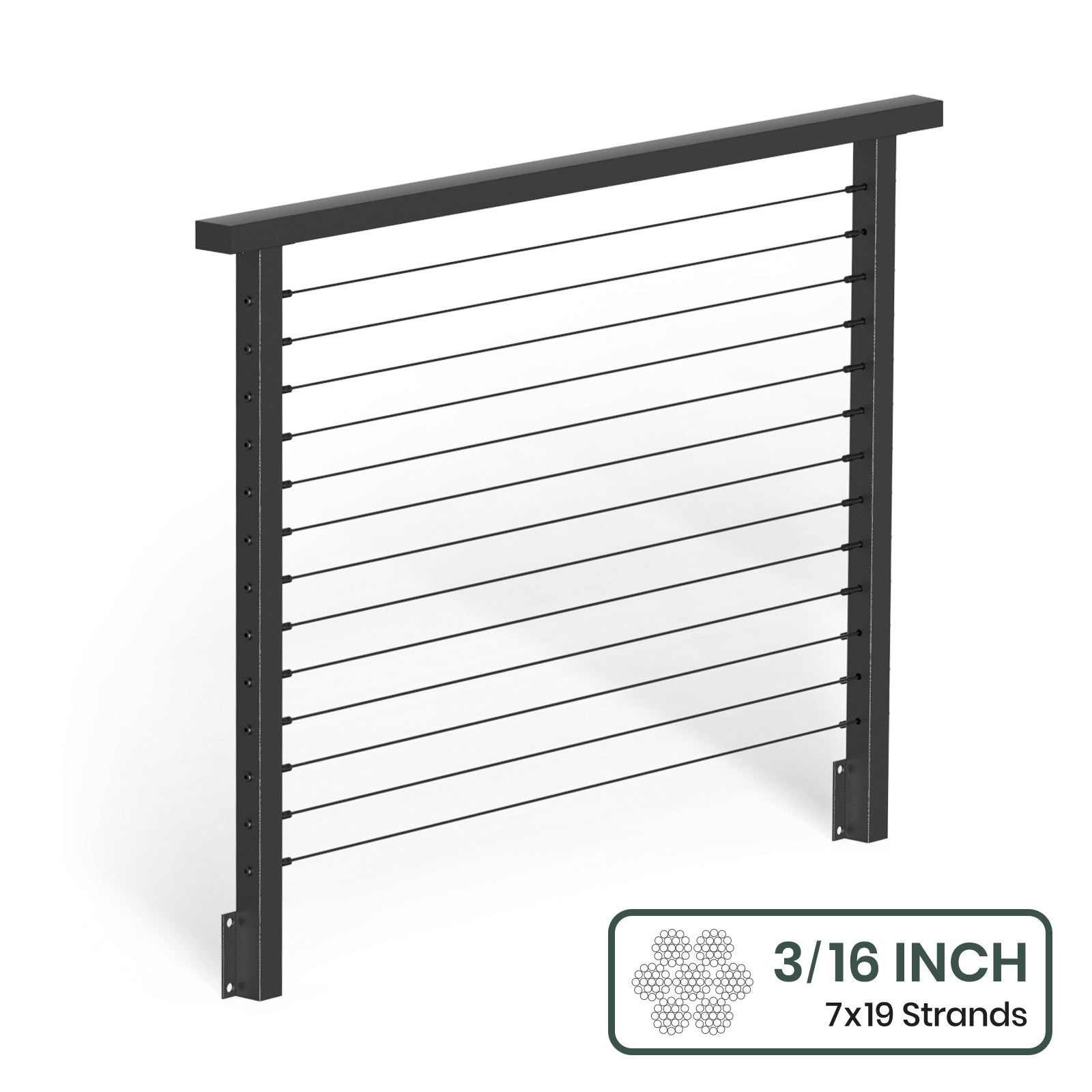 BLIKA 36'' & 42'' Black Side Mount Cable Railing System DIY Kit (4FT - 28FT, Level Drilled) - 3/16