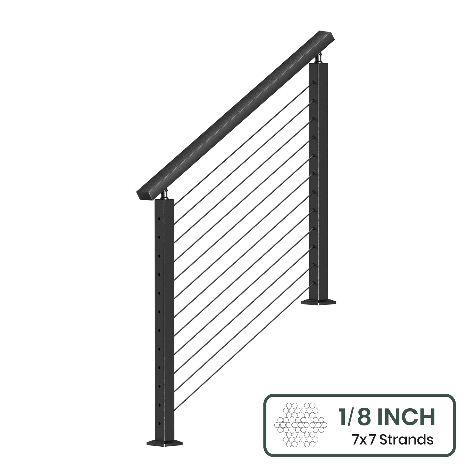 BLIKA 36'' & 42'' Black Surface Mount Stair Cable Railing System DIY Kit (4FT - 20FT, Angled Drilled) - 1/8