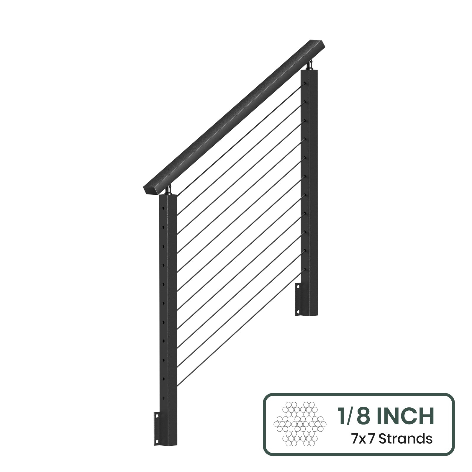 BLIKA 36''& 42''  Black Side Mount  Stair Cable Railing System DIY Kit (4FT - 20FT, Angled Drilled) - 1/8