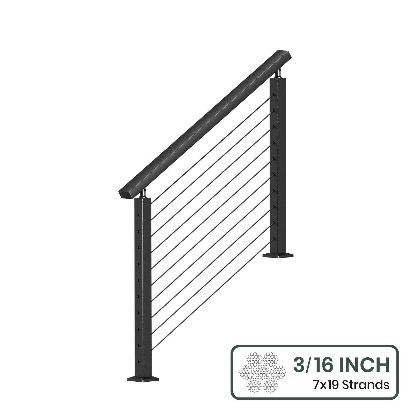 BLIKA 36'' & 42'' Black Surface Mount Stair Cable Railing System DIY Kit (4FT - 20FT, Angled Drilled) - 3/16