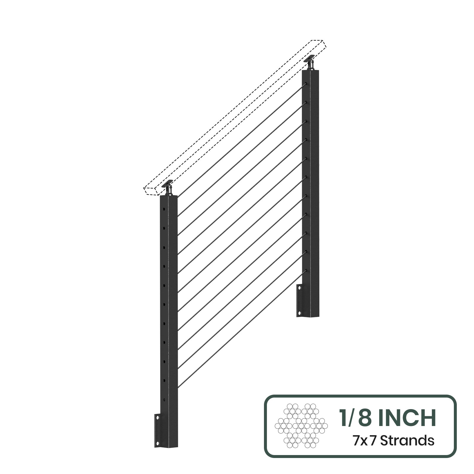 BLIKA 36'' & 42'' Black Side Mount Stair Cable Railing System DIY Kit (4FT - 20FT,  No Handrail) - 1/8