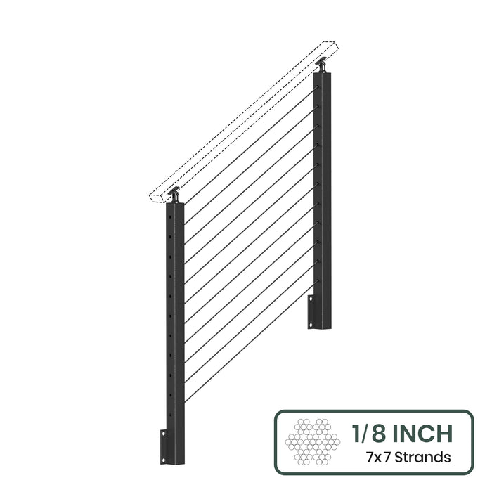 BLIKA 36'' & 42'' Black Side Mount Stair Cable Railing System DIY Kit (4FT - 20FT,  No Handrail) - 1/8" Cable & Hardware
