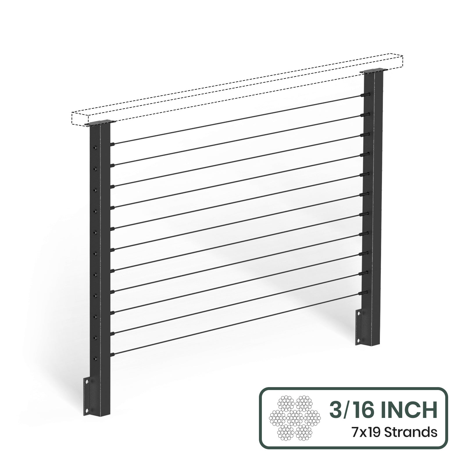 BLIKA  36'' & 42'' Black Side Mount Cable Railing System DIY Kit (4FT - 28FT,  No Handrail) - 3/16