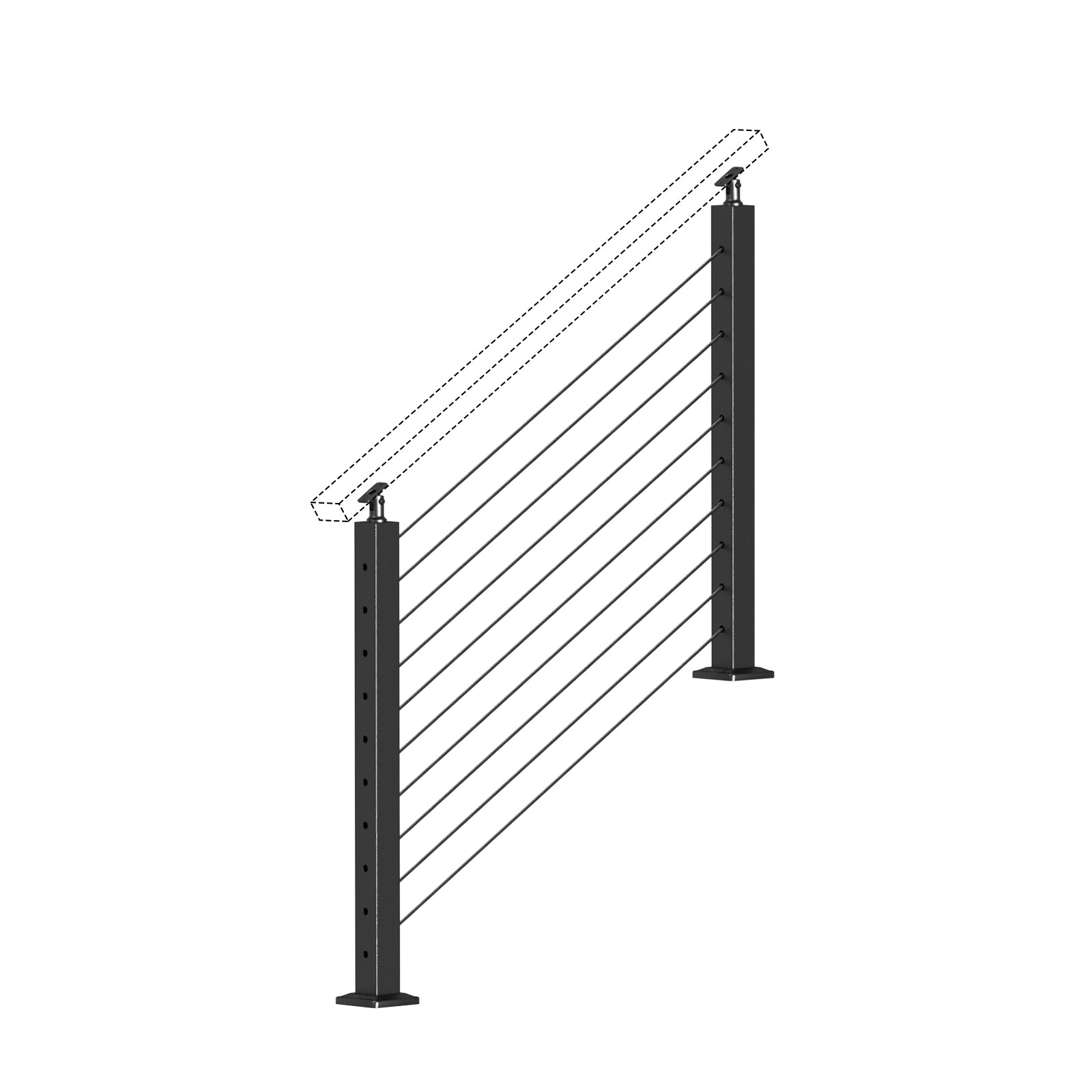 BLIKA 36'' & 42'' Black Surface Mount Stair Cable Railing System DIY Kit (4FT - 20FT, Angled Drilled, No Handrail)