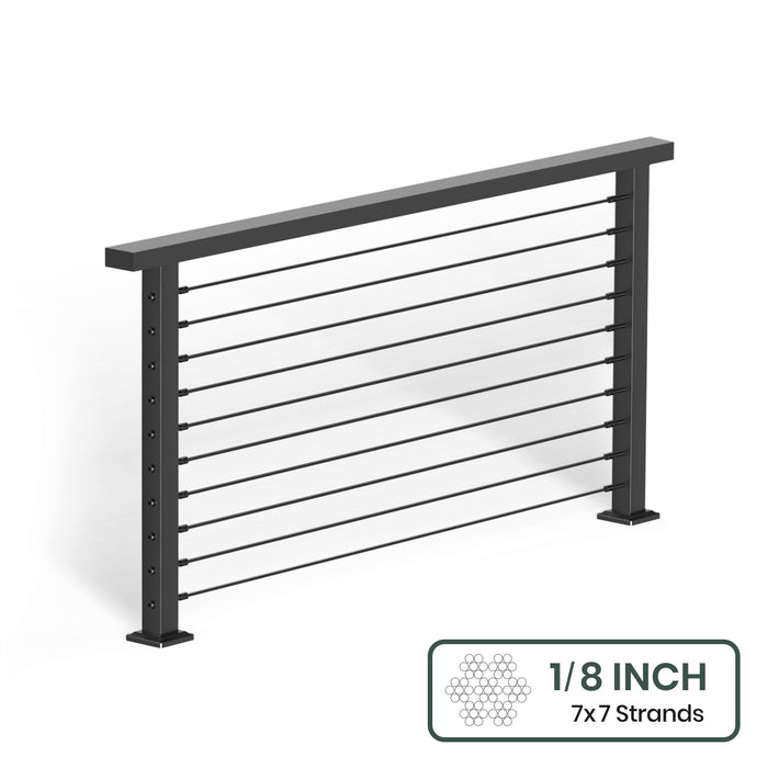 BLIKA 36'' & 42'' Black Surface Mount Cable Railing System DIY Kit (4FT - 28FT, Level Drilled, ) - 1/8" Cable & Hardware