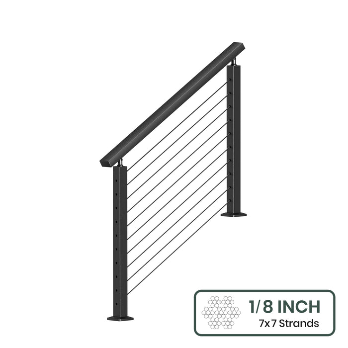 BLIKA 36'' & 42'' Black Surface Mount Stair Cable Railing System DIY Kit (4FT - 20FT, Angled Drilled) - 1/8" Cable & Hardware