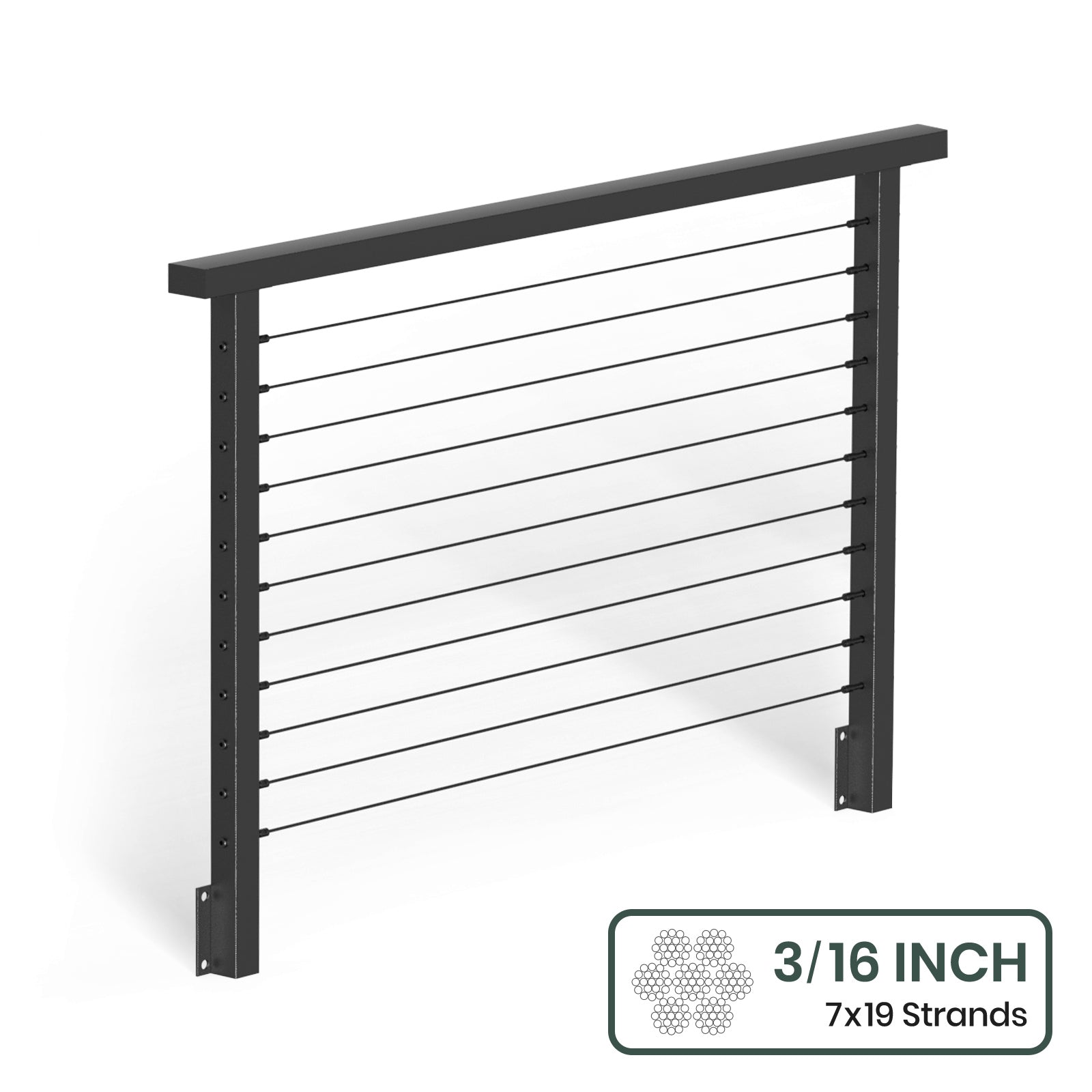 BLIKA 36'' & 42'' Black Side Mount Cable Railing System DIY Kit (4FT - 28FT, Level Drilled) - 3/16