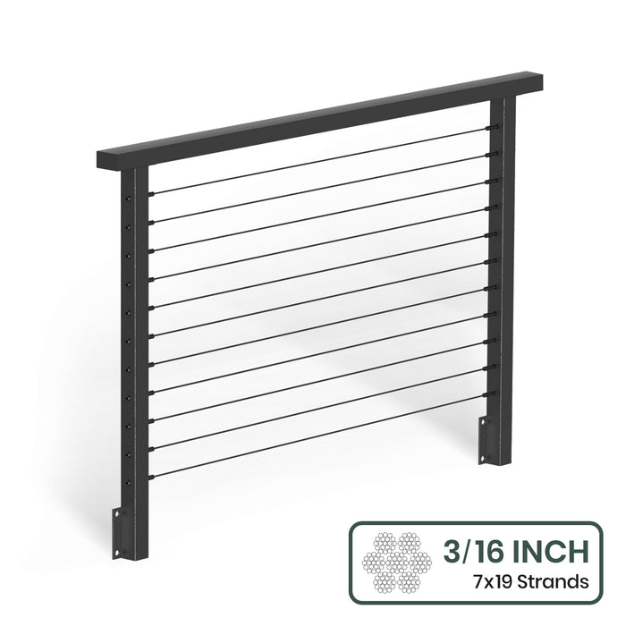 BLIKA 36'' & 42'' Black Side Mount Cable Railing System DIY Kit (4FT - 28FT, Level Drilled) - 3/16" Cable & Hardware