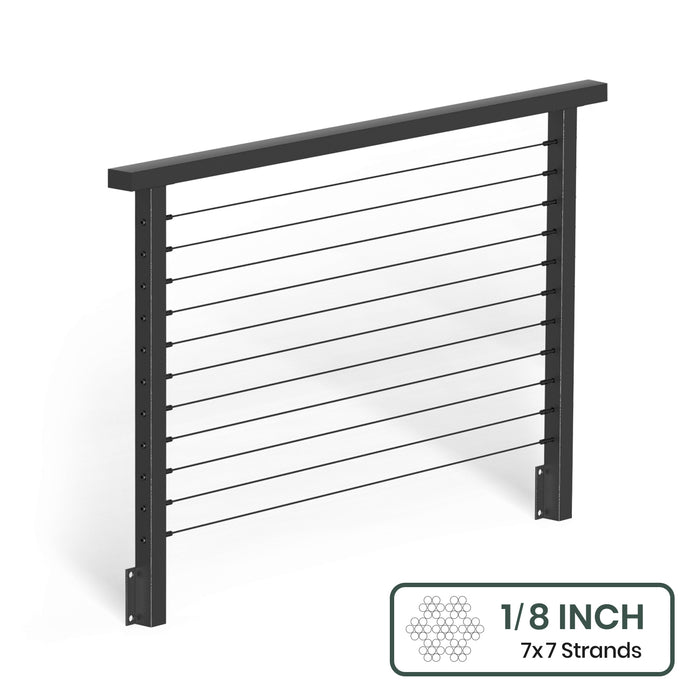 BLIKA 36'' & 42'' Black Side Mount Cable Railing System DIY Kit (4FT - 28FT, Level Drilled) - 1/8" Cable & Hardware