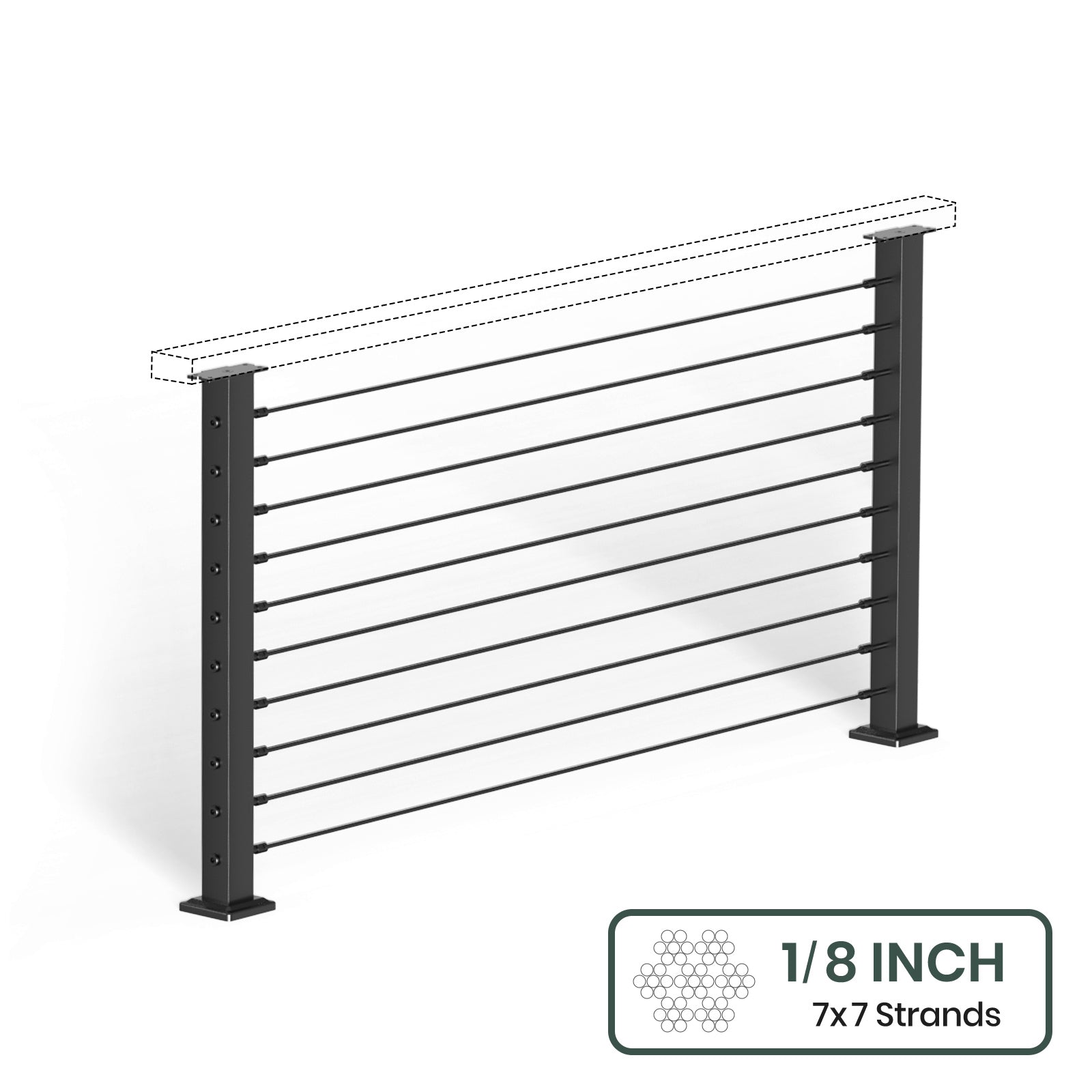 BLIKA 36'' & 42''  Black Surface Mount Cable Railing System DIY Kit (4FT - 28FT, Level Drilled, No Handrail) - 1/8