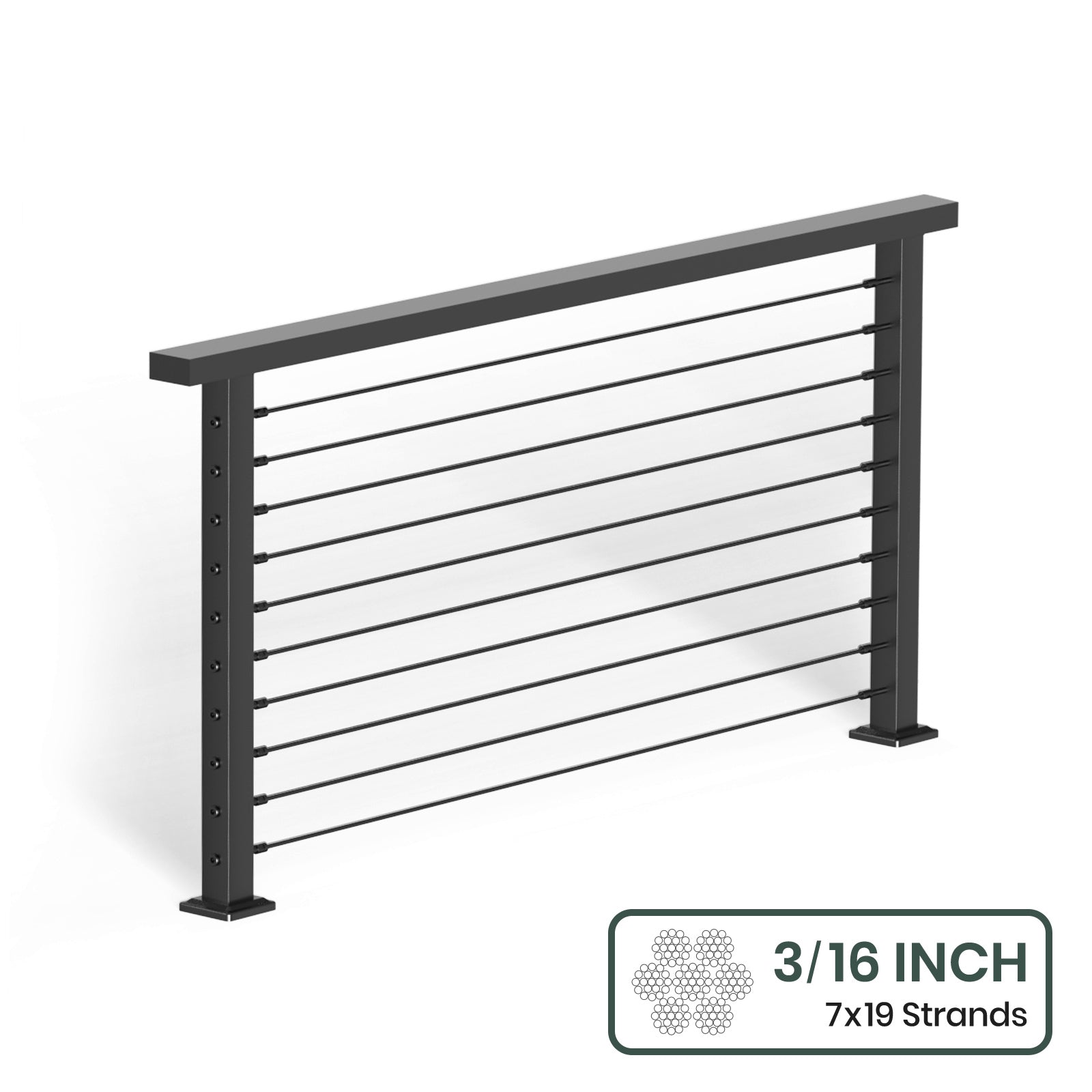 BLIKA 36'' & 42'' Black Surface Mount Cable Railing System DIY Kit (4FT - 28FT, Level Drilled, ) - 3/16