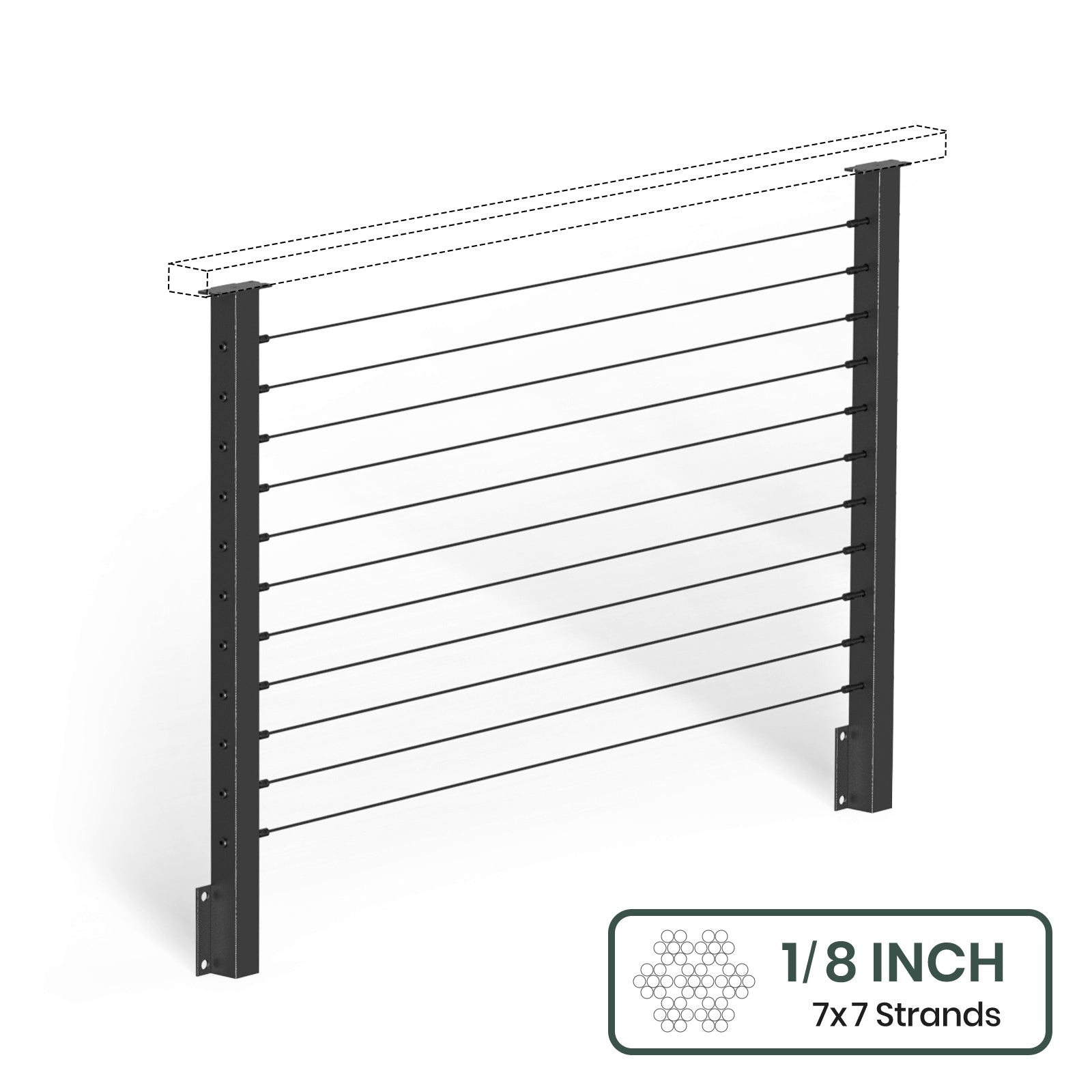 BLIKA  36'' & 42'' Black Side Mount Cable Railing System DIY Kit (4FT - 28FT,  No Handrail) - 1/8