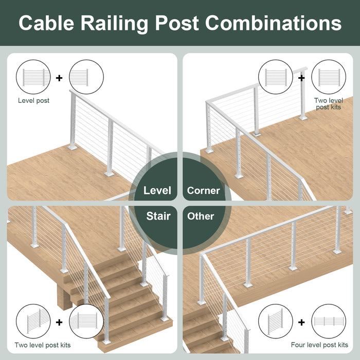 BLIKA 36" Brushed Stainless Steel Pre-Drilled Cable Railing Post for Level Installations