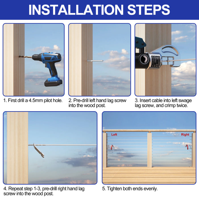 View Button Railing Screw Swage Lag Screws|Blika Cable Railing Kits — BLIKA