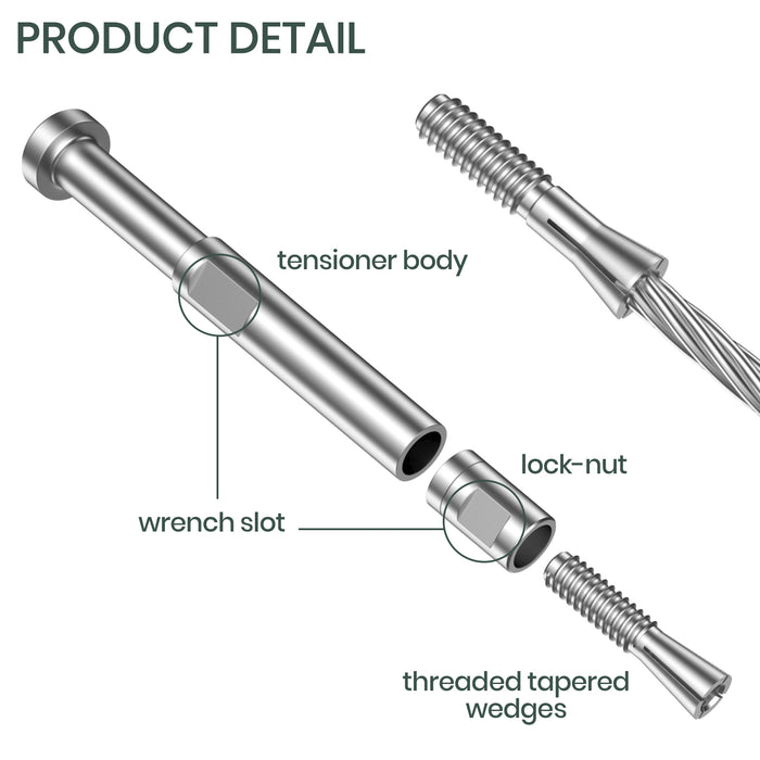 BLIKA Patented 1/8" & 3/16" Swageless Cable Fittings T316 For Metal&Wood Post