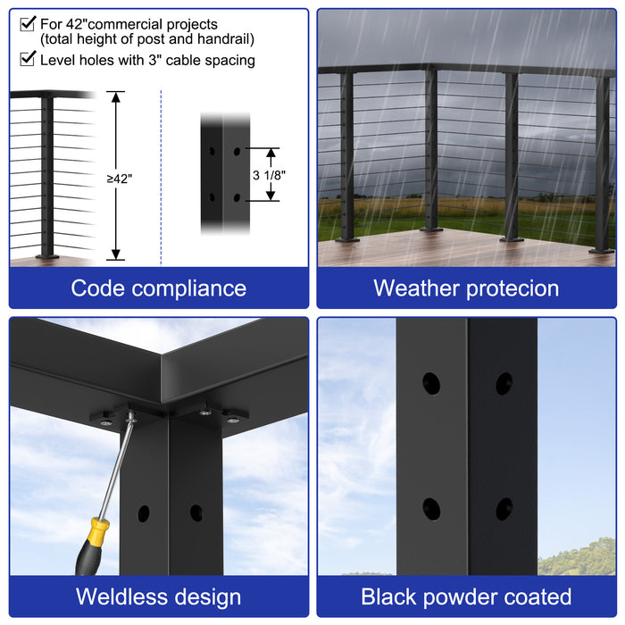 BLIKA 42" Level Drilled Cable Railing Corner Post