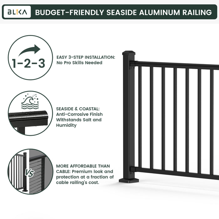 BLIKA 36" Level Aluminum Railing & 39" Post System DIY Kit（4FT-28FT）