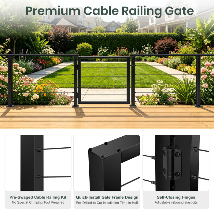 BLIKA 36" Black Aluminum Cable Railing Deck Gate