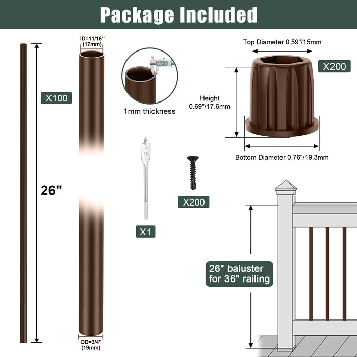 BLIKA 26“ Brown Round Aluminum Balusters