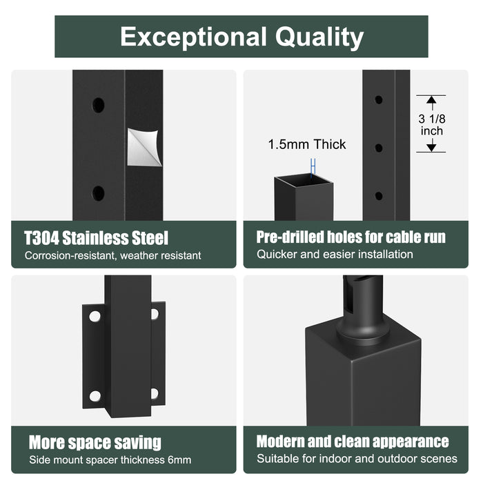 BLIKA 42" Angle Drilled Side Mount Post for Cable Railing