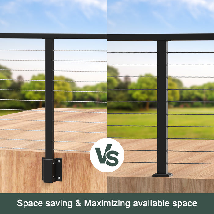 BLIKA 36" Level Drilled Side Mount Post with Bracket for Cable Railing