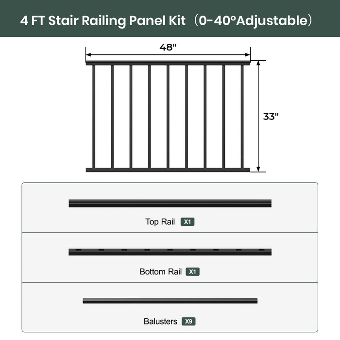 BLIKA 4FT/6FT/8FT Aluminum Stair Railing Panel